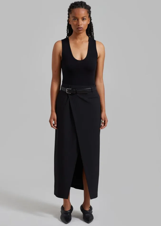 The Frankie Shop Annabel Asymmetric Midi Skirt 8211 Black Women Clothing