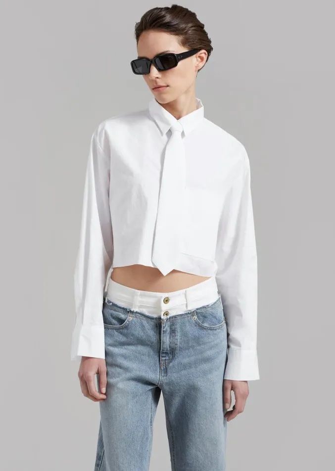 The Frankie Shop Annie Necktie Shirt 8211 White Women Tops