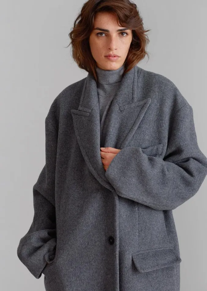 The Frankie Shop Anya Oversized Coat 8211 Charcoal Women Outerwear