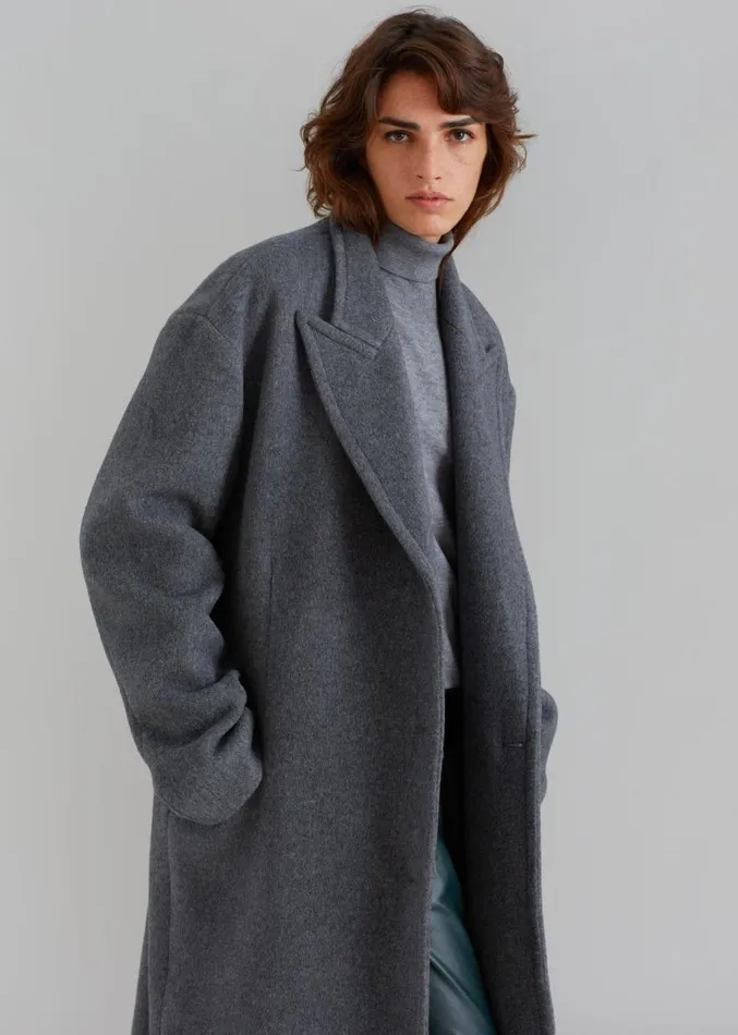 The Frankie Shop Anya Oversized Coat 8211 Charcoal Women Outerwear