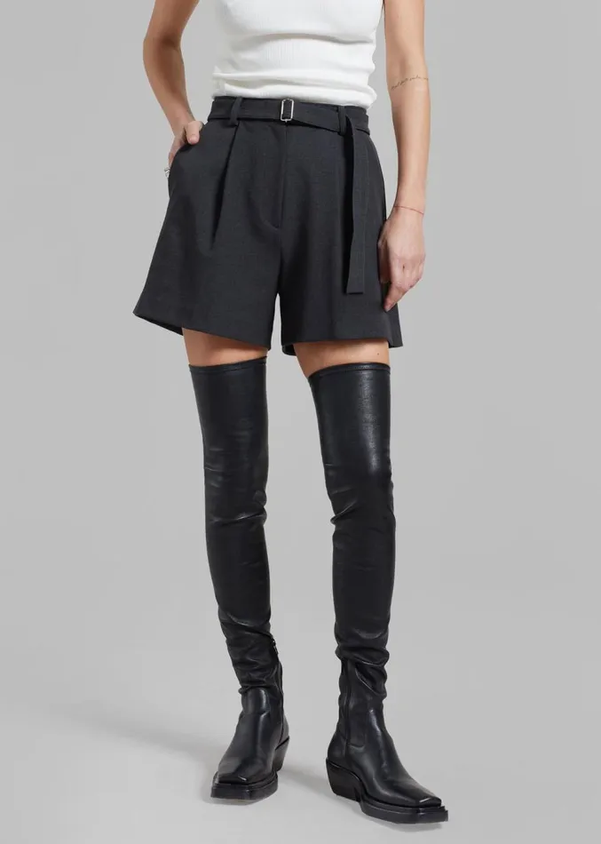 The Frankie Shop Avalon Belted Shorts 8211 Charcoal Women Clothing