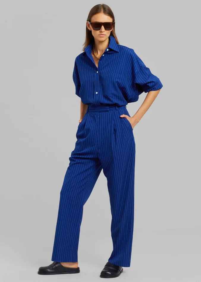 The Frankie Shop Bea Fluid Stripe Suit Pants 8211 Deep Blue Women Clothing