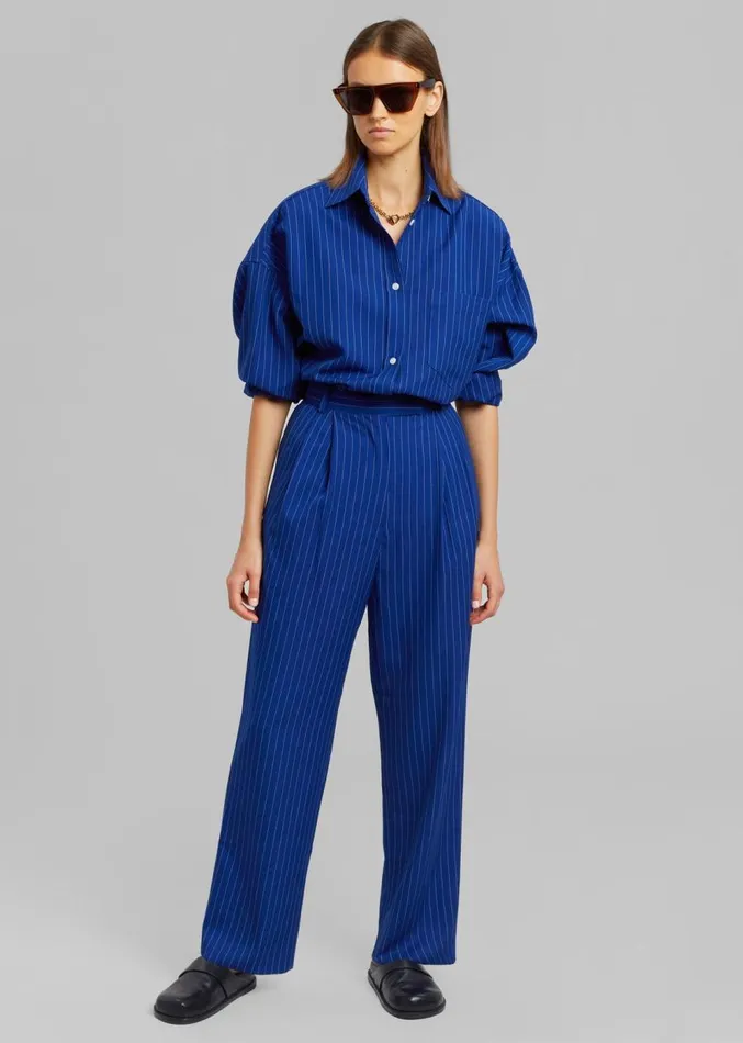 The Frankie Shop Bea Fluid Stripe Suit Pants 8211 Deep Blue Women Clothing