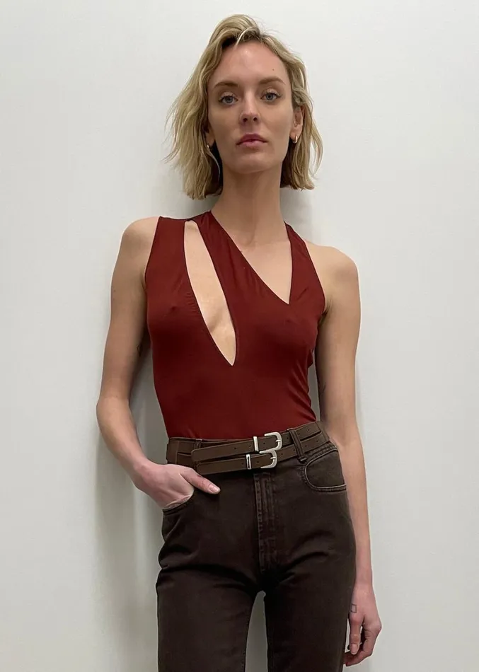 The Frankie Shop Beaufille Triple Strap Bodysuit 8211 Burgundy Women Tops