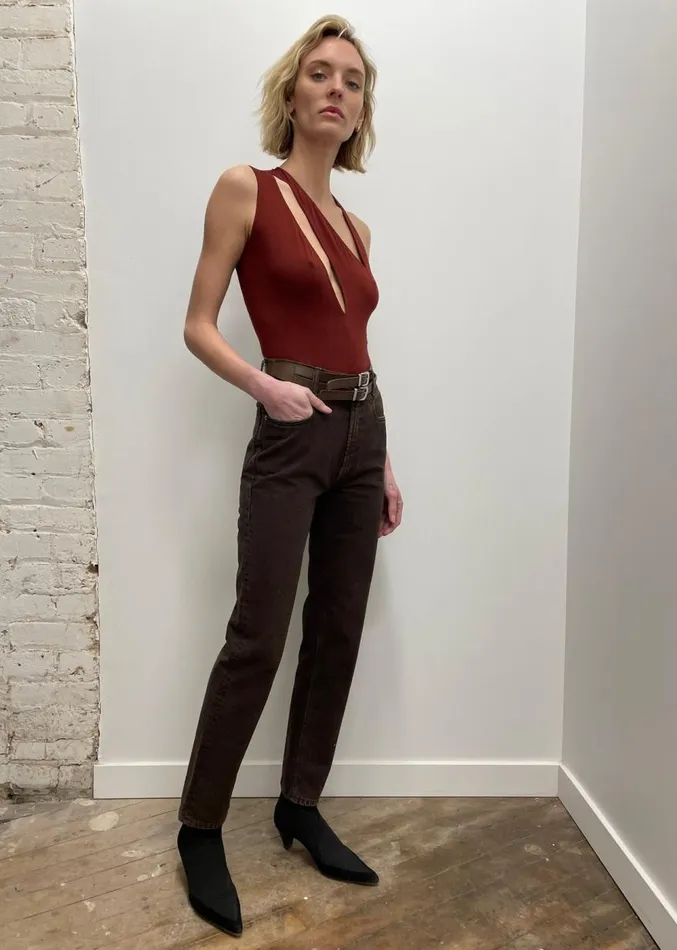 The Frankie Shop Beaufille Triple Strap Bodysuit 8211 Burgundy Women Tops
