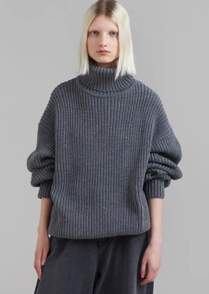 The Frankie Shop Belfast Turtleneck Sweater 8211 Grey Women Knitwear