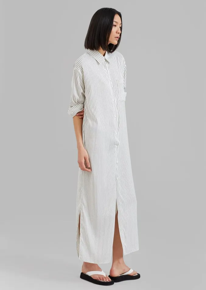 The Frankie Shop Cala Satin Shirt Dress 8211 White Pinstripe Women Clothing