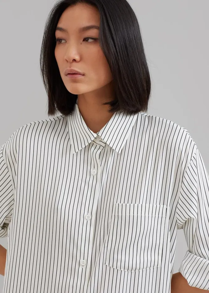 The Frankie Shop Cala Satin Shirt Dress 8211 White Pinstripe Women Clothing