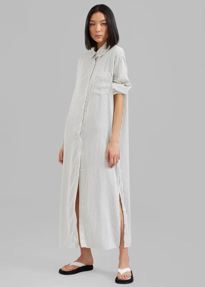 The Frankie Shop Cala Satin Shirt Dress 8211 White Pinstripe Women Clothing