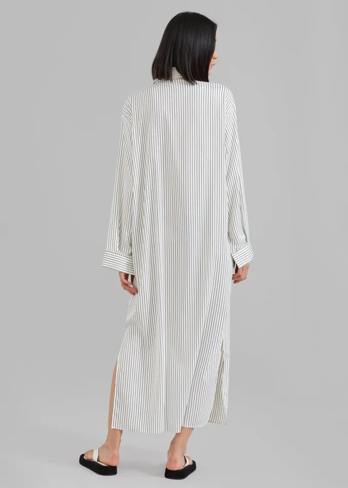 The Frankie Shop Cala Satin Shirt Dress 8211 White Pinstripe Women Clothing