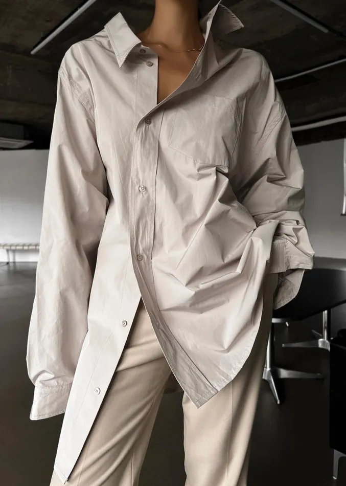 The Frankie Shop Carly Wide Shirt 8211 Taupe Women Tops