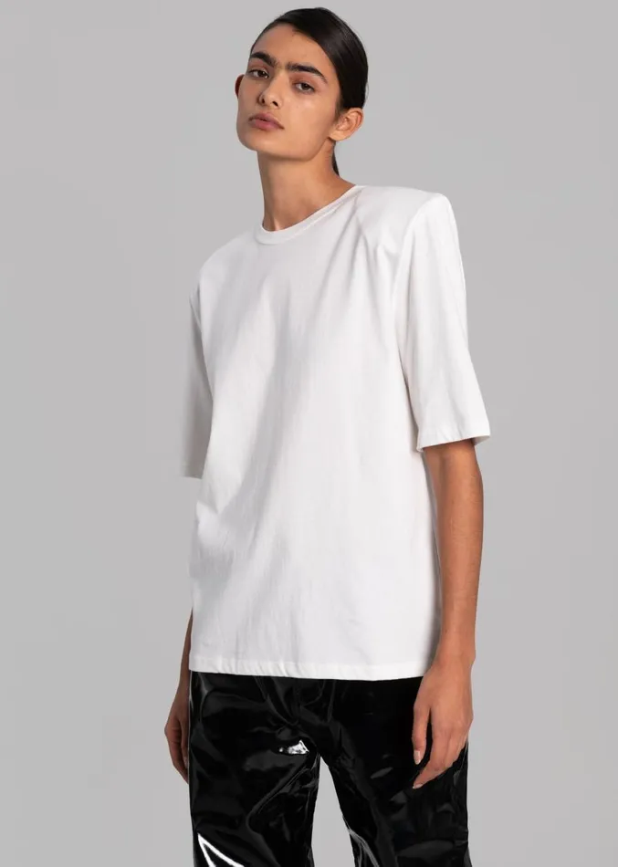 The Frankie Shop Carrington Padded Shoulder Tee 8211 White Women Clothing