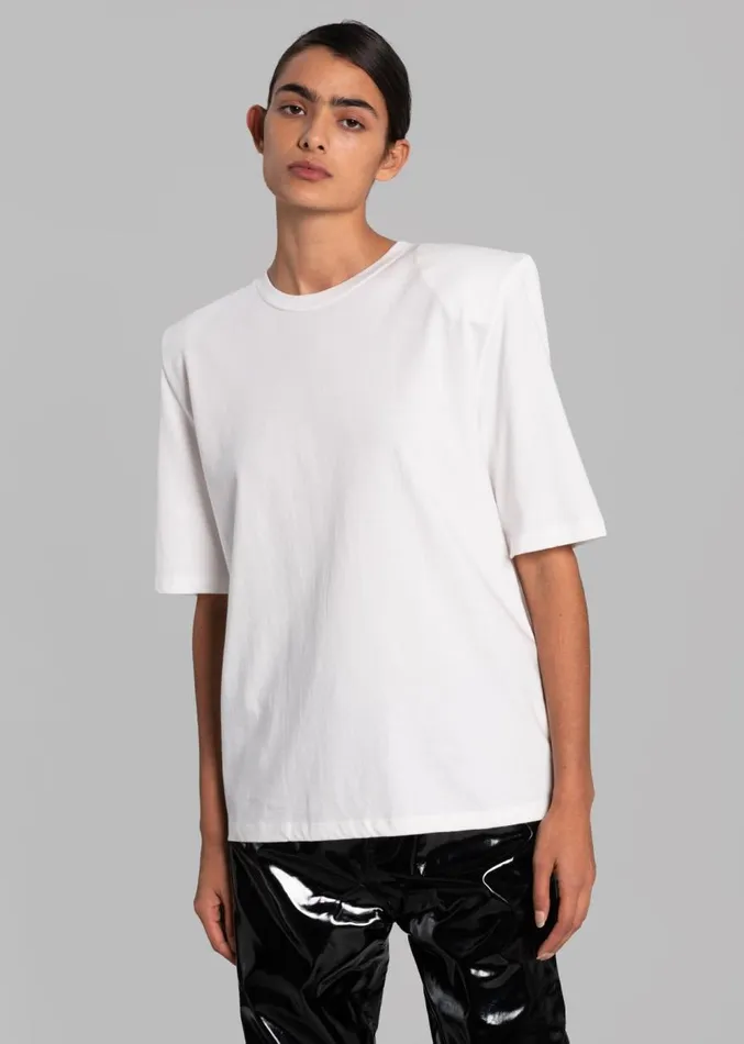 The Frankie Shop Carrington Padded Shoulder Tee 8211 White Women Clothing