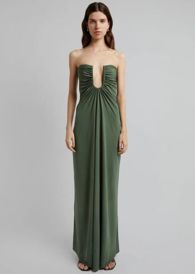 The Frankie Shop Christopher Esber Arced Palm Strapless Dress 8211 Bottle Green Women Dresses