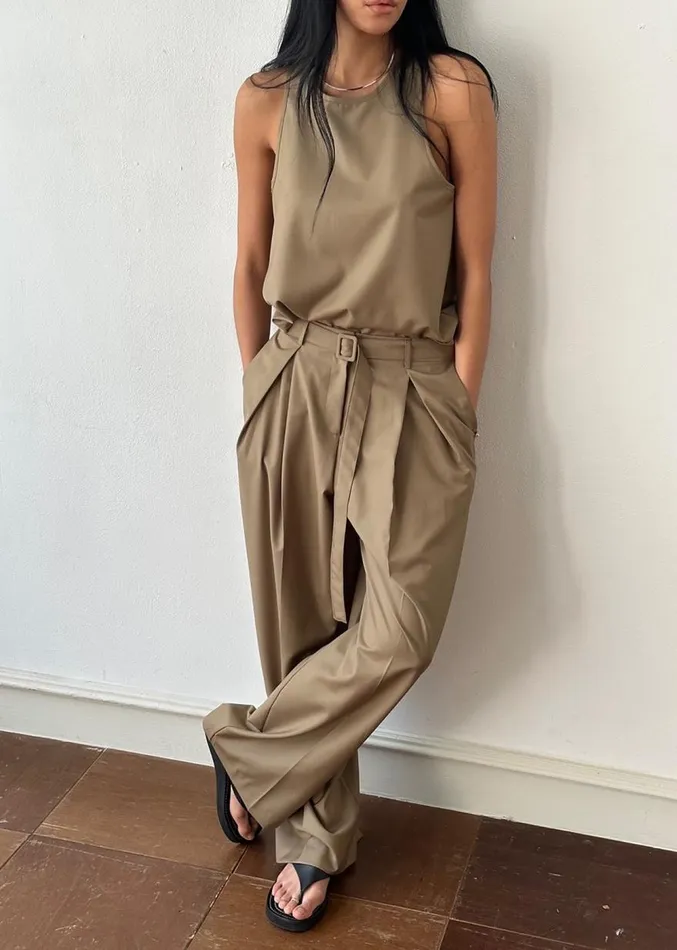 The Frankie Shop Clay Sleeveless Top 8211 Desert Taupe Women Clothing