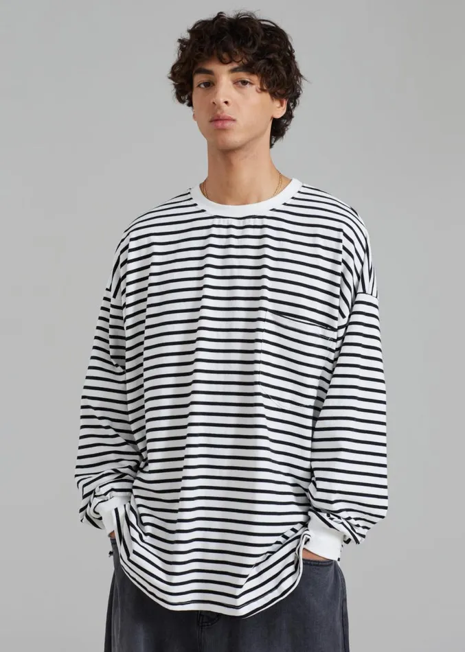 The Frankie Shop Cody Pocket Tee 8211 BlackWhite Stripe Men Tops