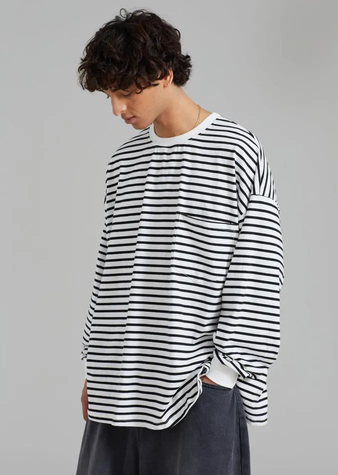 The Frankie Shop Cody Pocket Tee 8211 BlackWhite Stripe Men Tops
