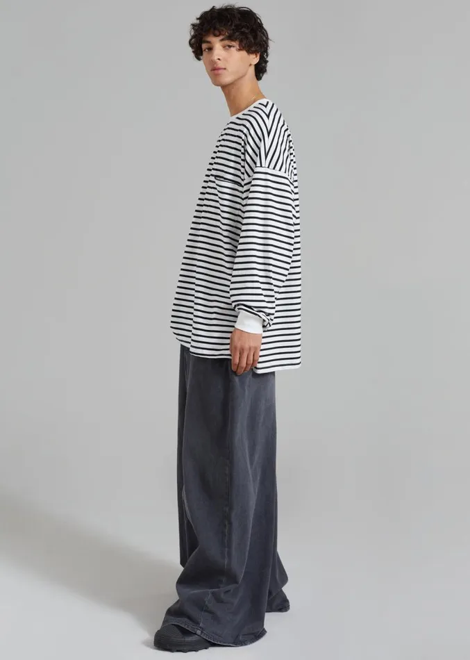 The Frankie Shop Cody Pocket Tee 8211 BlackWhite Stripe Men Tops