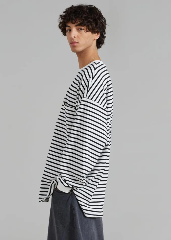 The Frankie Shop Cody Pocket Tee 8211 BlackWhite Stripe Men Tops