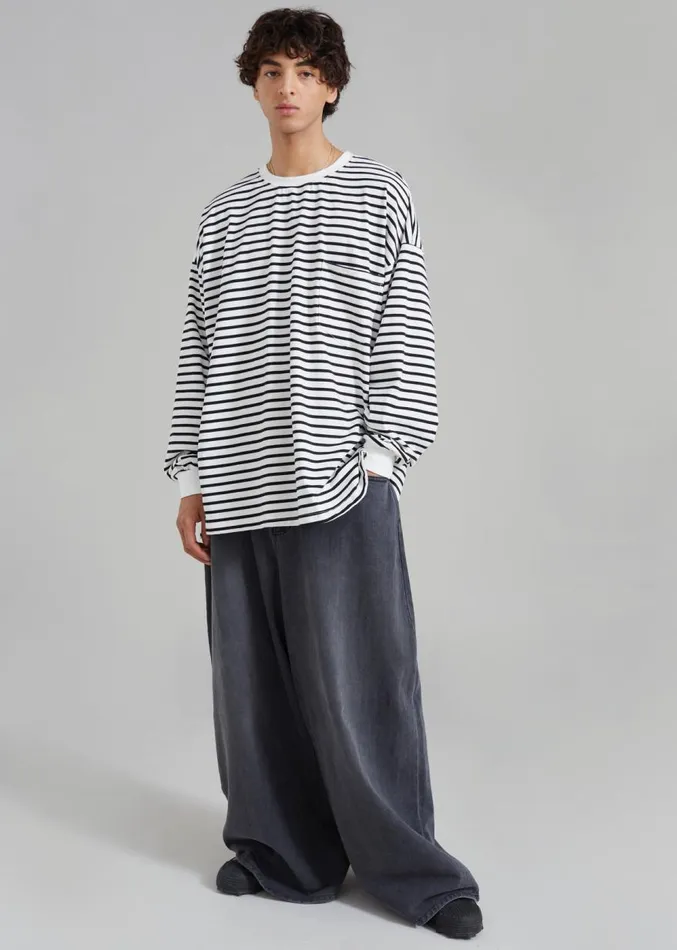 The Frankie Shop Cody Pocket Tee 8211 BlackWhite Stripe Men Tops
