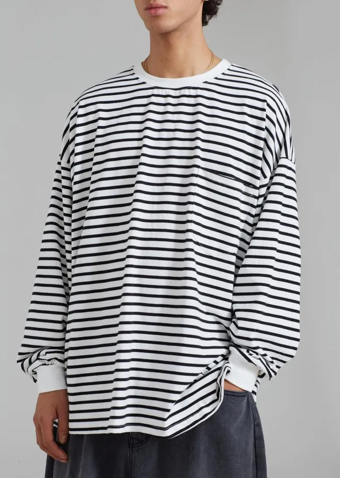The Frankie Shop Cody Pocket Tee 8211 BlackWhite Stripe Men Tops