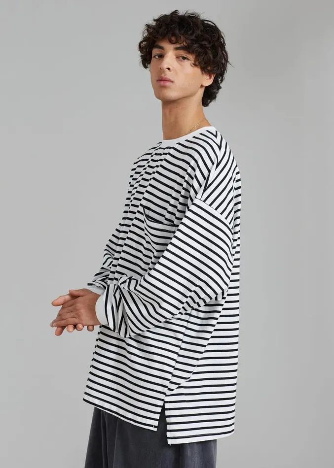 The Frankie Shop Cody Pocket Tee 8211 BlackWhite Stripe Men Tops