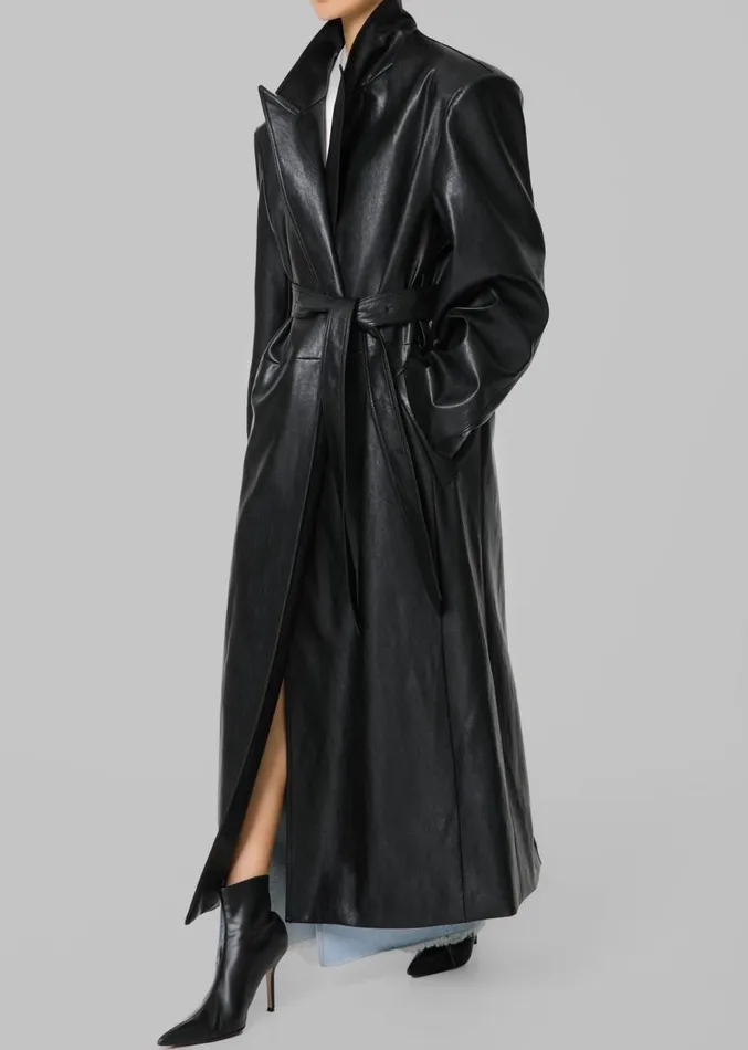 The Frankie Shop Connie Faux Leather Belted Trench Coat 8211 Black Women Clothing