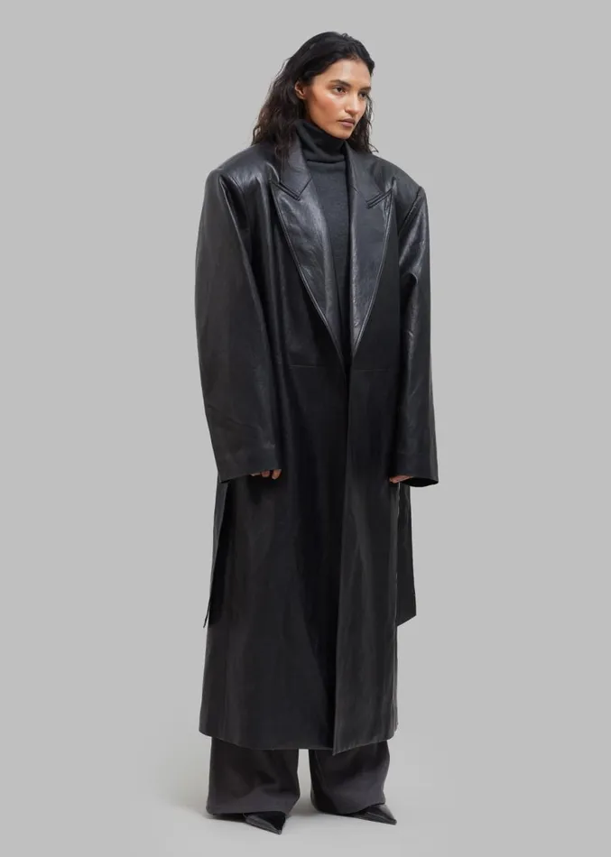 The Frankie Shop Connie Faux Leather Belted Trench Coat 8211 Black Women Clothing