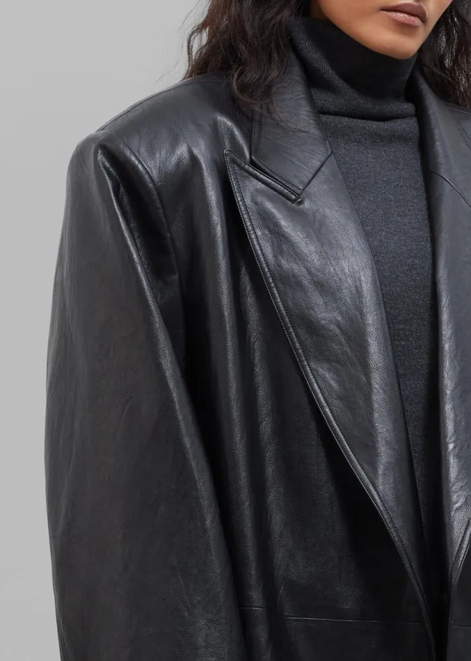 The Frankie Shop Connie Faux Leather Belted Trench Coat 8211 Black Women Clothing