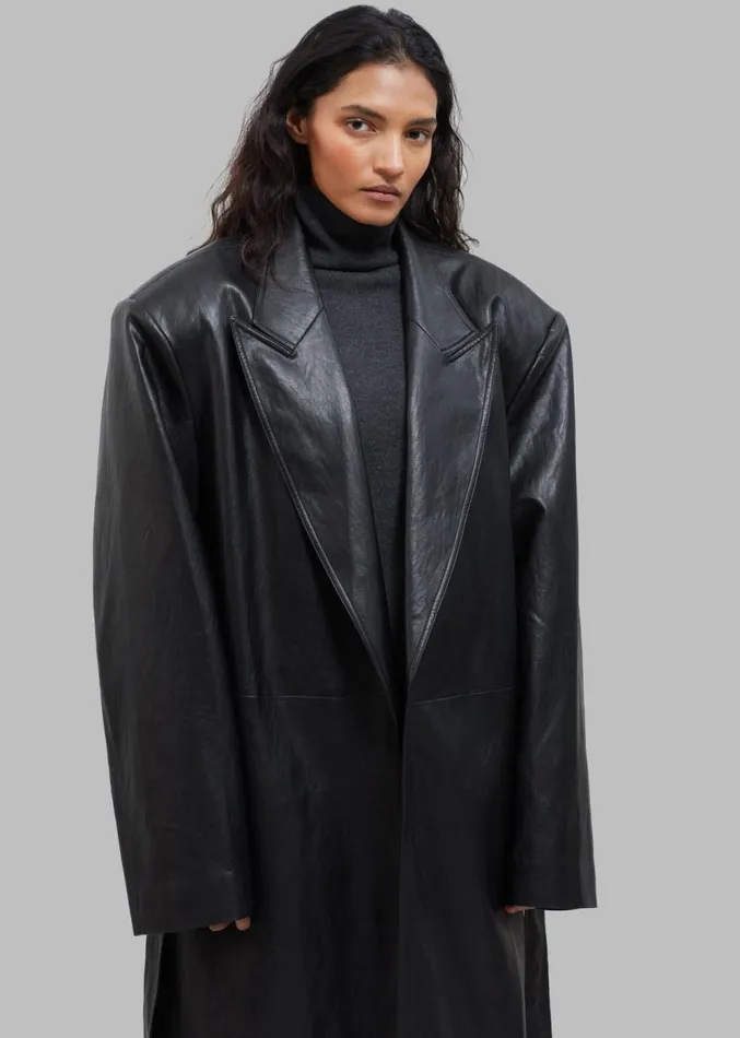 The Frankie Shop Connie Faux Leather Belted Trench Coat 8211 Black Women Clothing