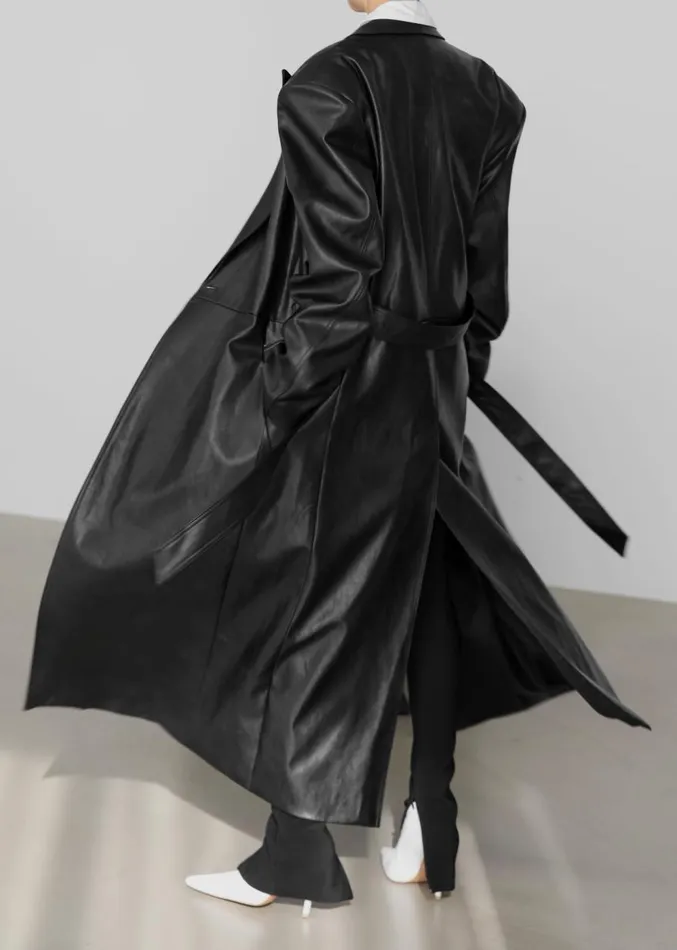 The Frankie Shop Connie Faux Leather Belted Trench Coat 8211 Black Women Clothing
