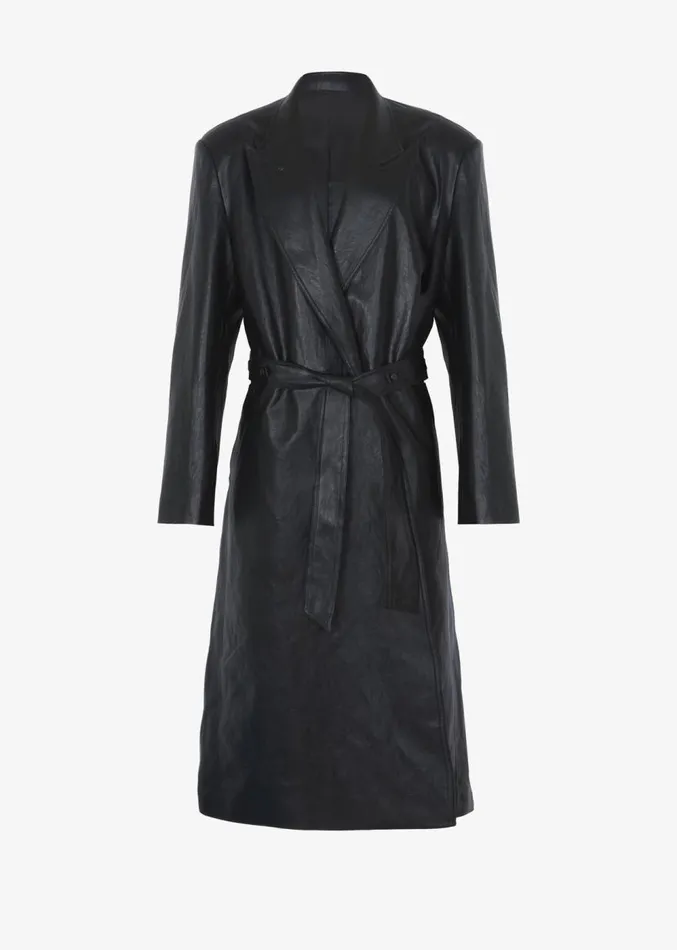 The Frankie Shop Connie Faux Leather Belted Trench Coat 8211 Black Women Clothing
