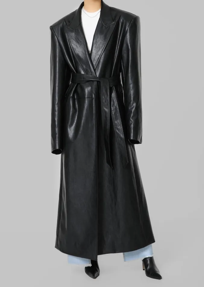The Frankie Shop Connie Faux Leather Belted Trench Coat 8211 Black Women Clothing