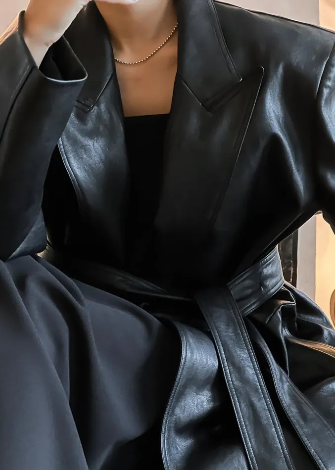 The Frankie Shop Connie Faux Leather Belted Trench Coat 8211 Black Women Clothing