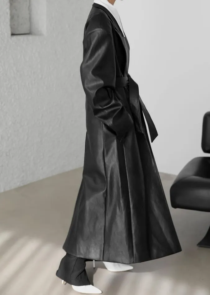 The Frankie Shop Connie Faux Leather Belted Trench Coat 8211 Black Women Clothing