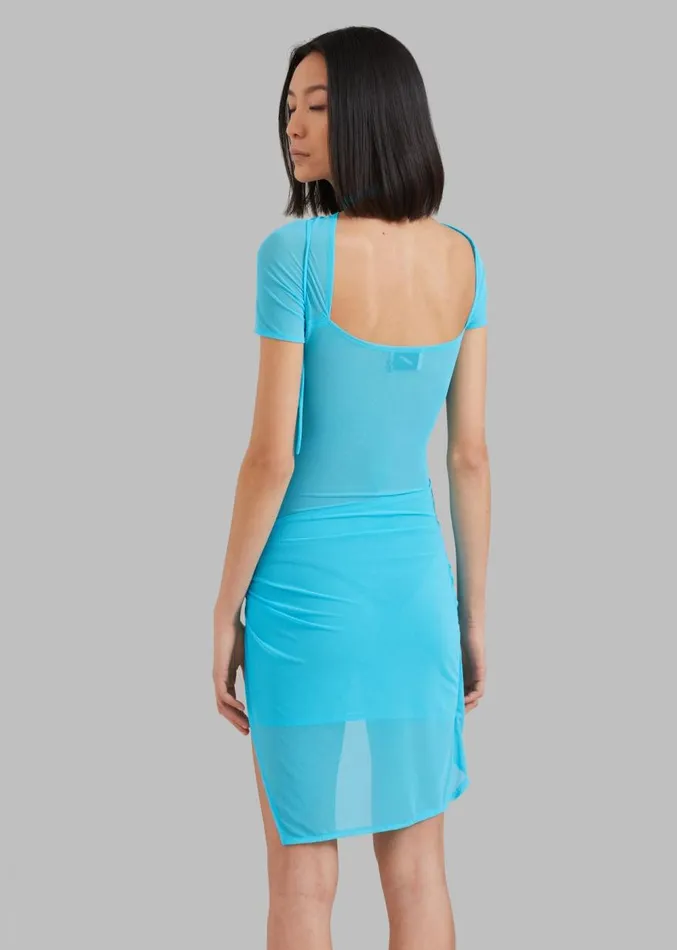 The Frankie Shop Coperni Asymmetric Draped Jersey Dress 8211 Azur Women Clothing