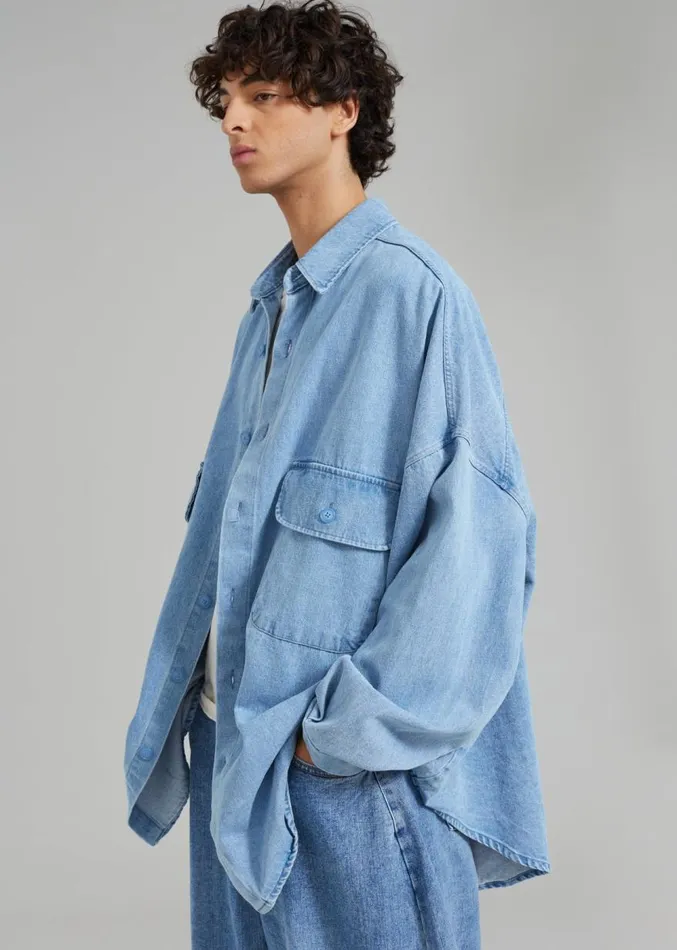 The Frankie Shop Dallas Men Denim Overshirt 8211 Worn Wash Men Clothing