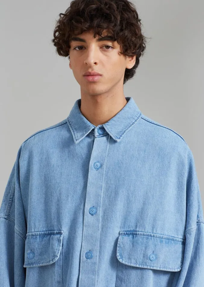 The Frankie Shop Dallas Men Denim Overshirt 8211 Worn Wash Men Clothing
