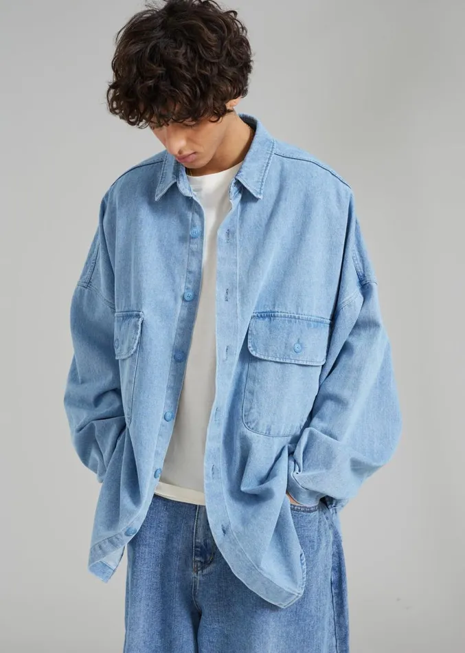 The Frankie Shop Dallas Men Denim Overshirt 8211 Worn Wash Men Clothing