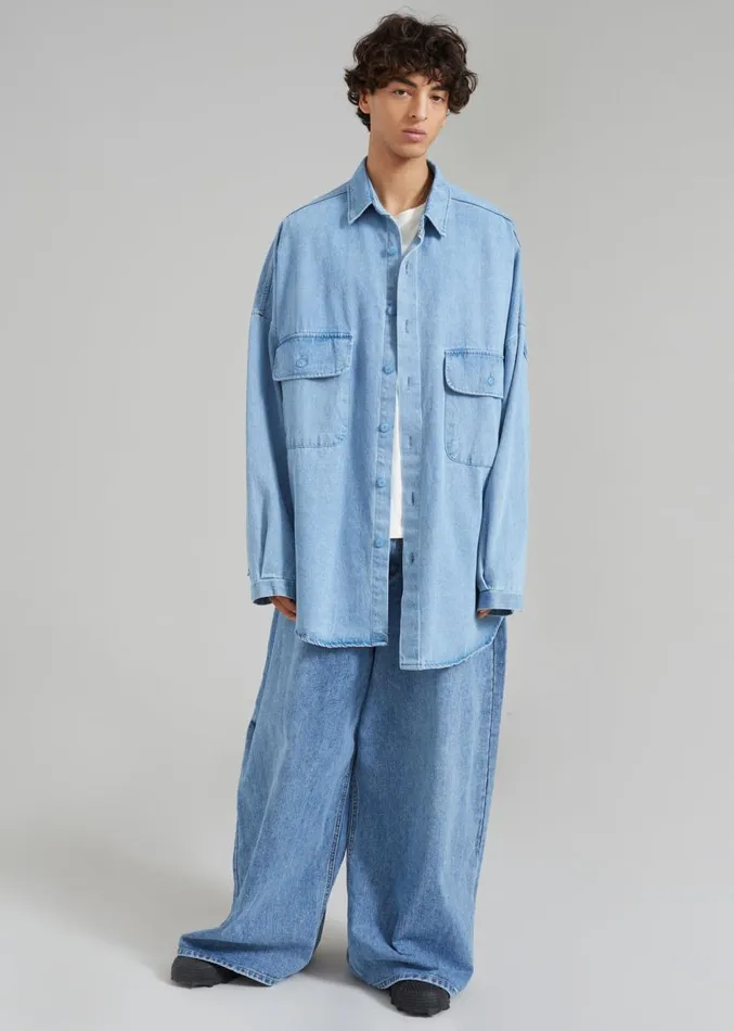 The Frankie Shop Dallas Men Denim Overshirt 8211 Worn Wash Men Clothing
