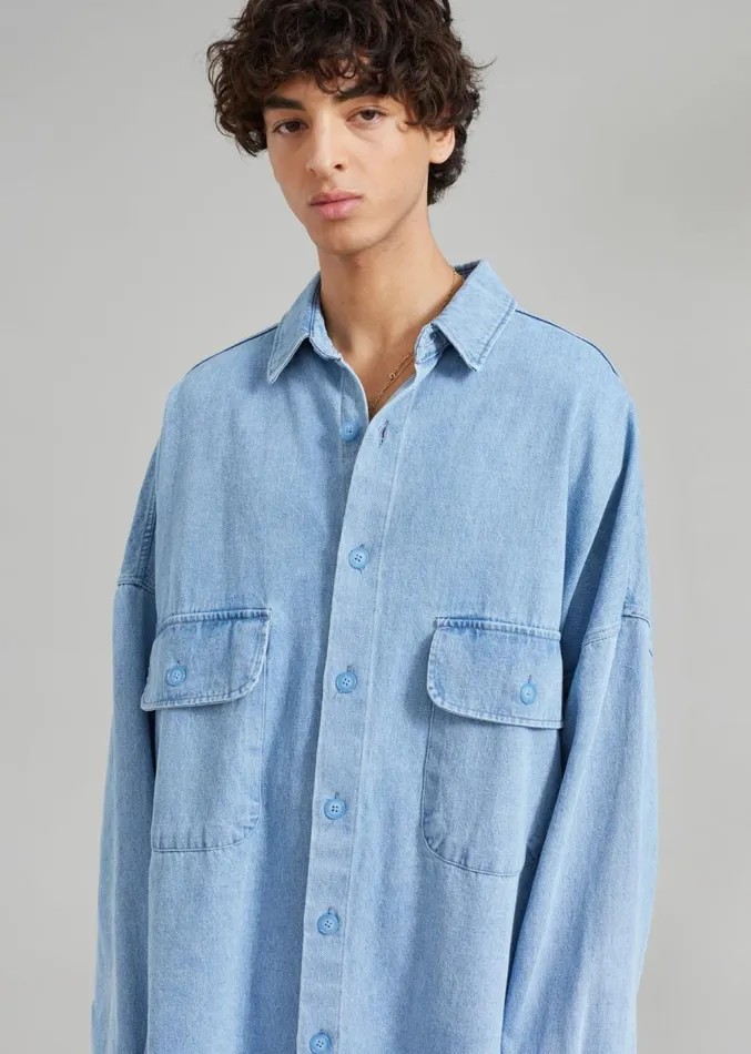 The Frankie Shop Dallas Men Denim Overshirt 8211 Worn Wash Men Clothing