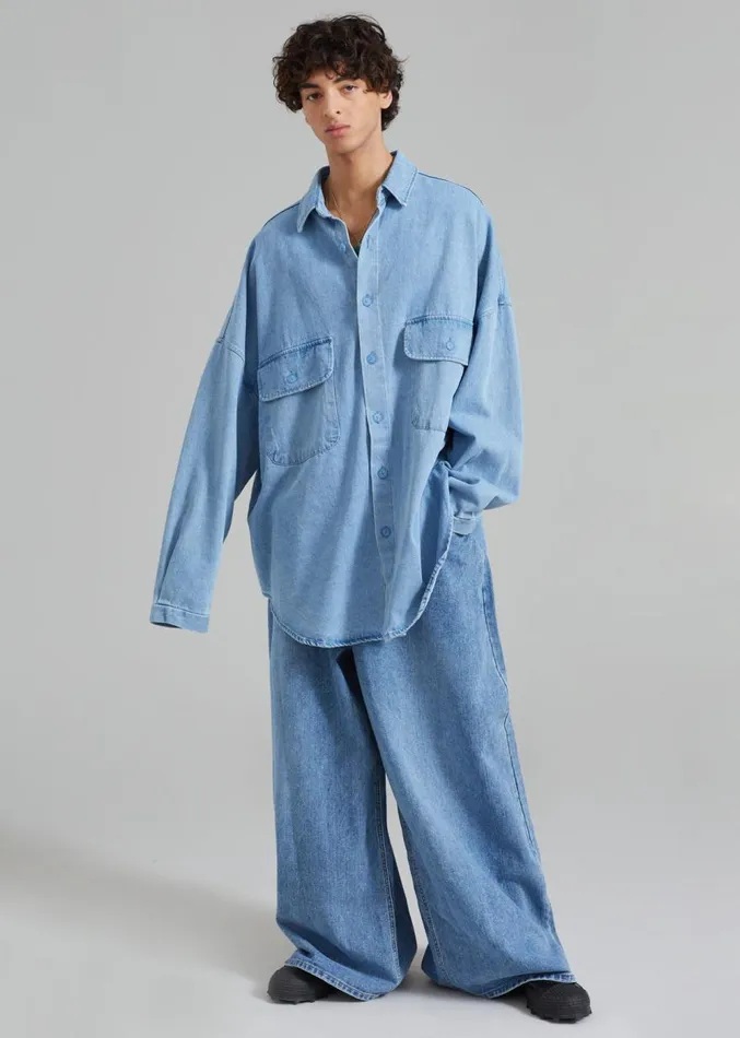 The Frankie Shop Dallas Men Denim Overshirt 8211 Worn Wash Men Clothing