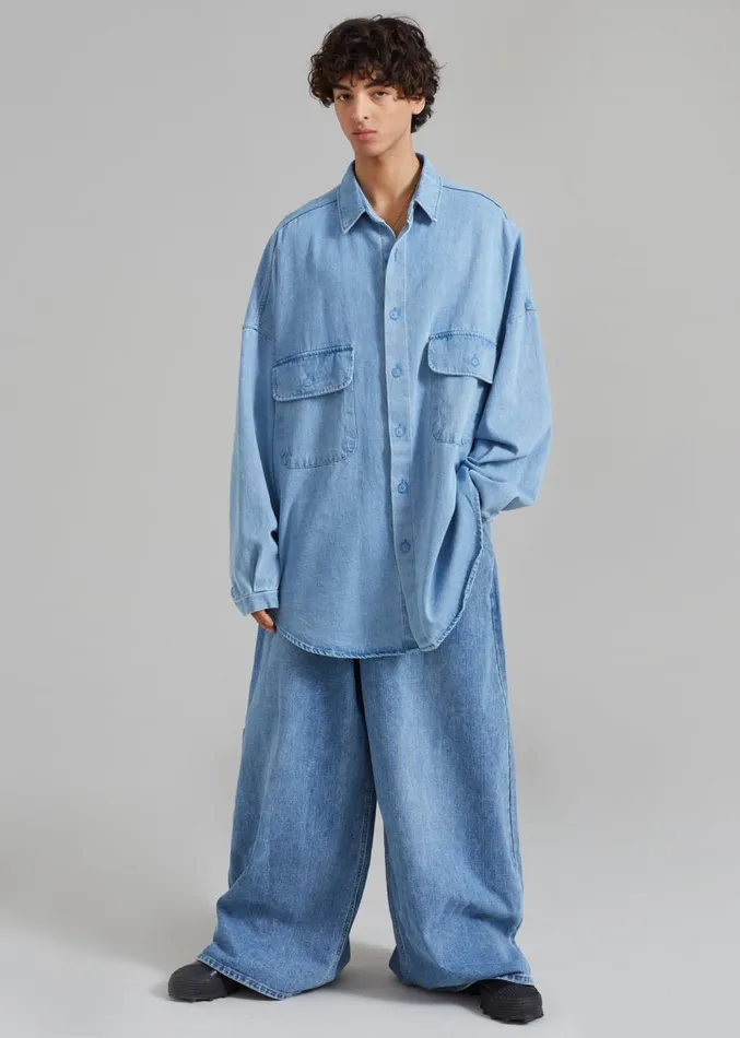The Frankie Shop Dallas Men Denim Overshirt 8211 Worn Wash Men Clothing