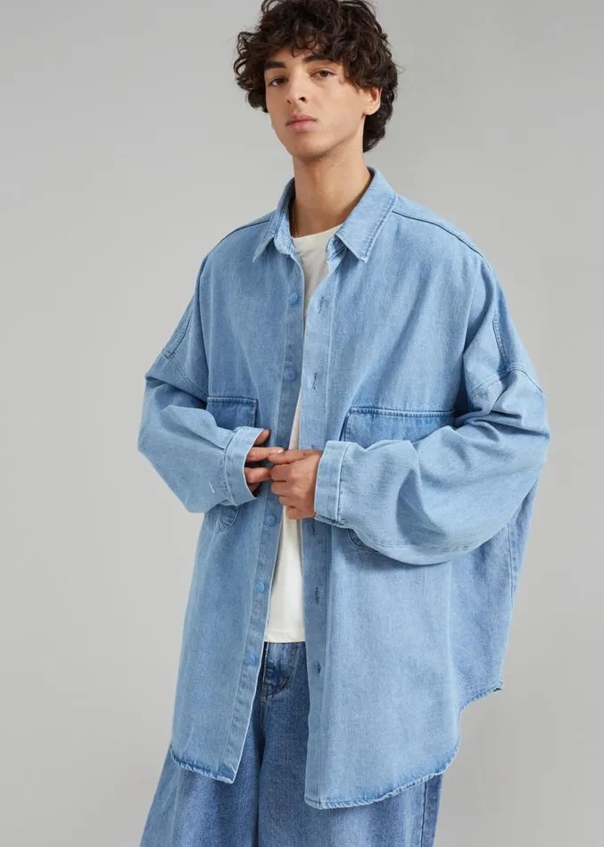 The Frankie Shop Dallas Men Denim Overshirt 8211 Worn Wash Men Clothing