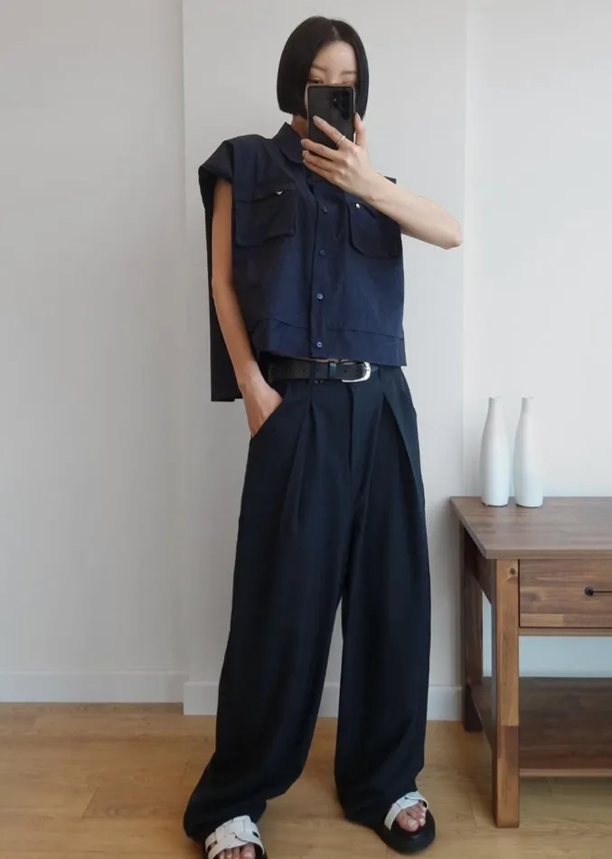 The Frankie Shop Dani Wide Pants 8211 Navy Women Clothing