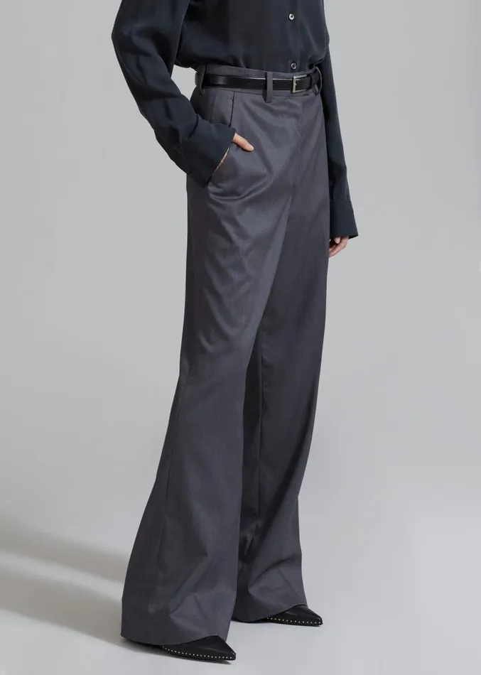 The Frankie Shop Daphne Wide Trousers 8211 Dark Grey Women Clothing