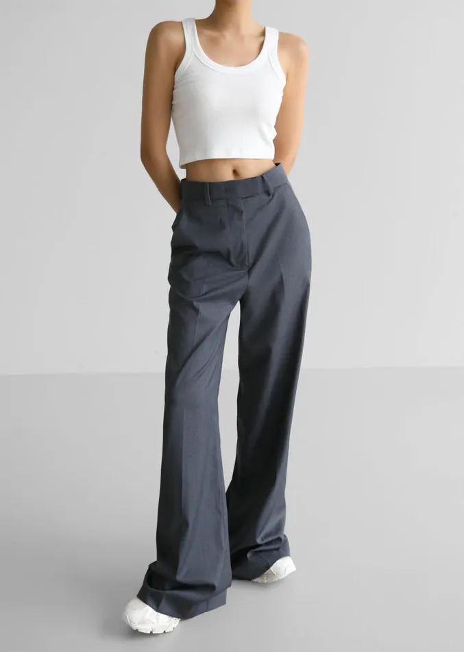 The Frankie Shop Daphne Wide Trousers 8211 Dark Grey Women Clothing