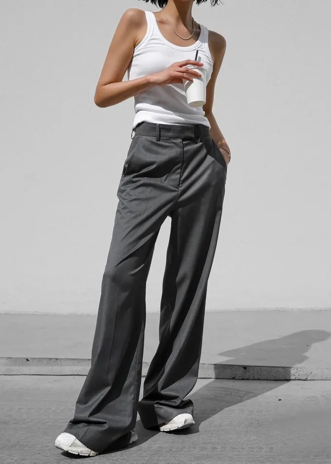 The Frankie Shop Daphne Wide Trousers 8211 Dark Grey Women Clothing