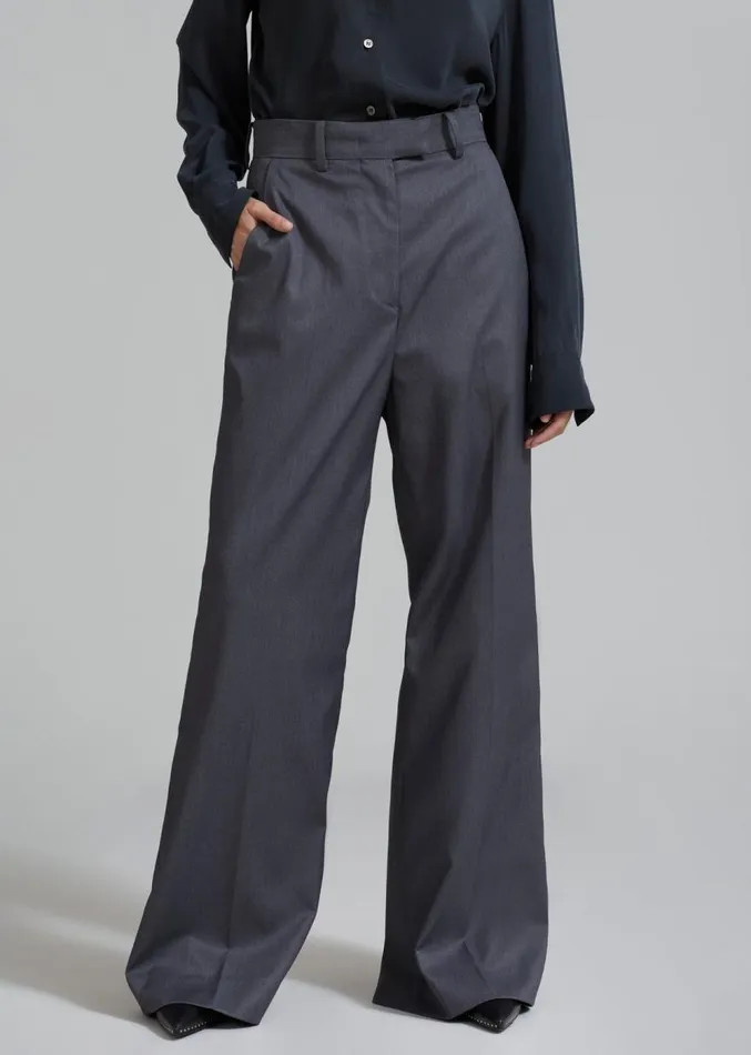 The Frankie Shop Daphne Wide Trousers 8211 Dark Grey Women Clothing