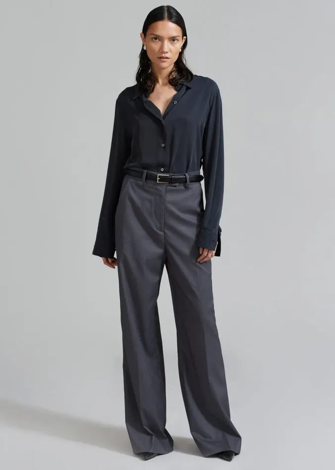 The Frankie Shop Daphne Wide Trousers 8211 Dark Grey Women Clothing